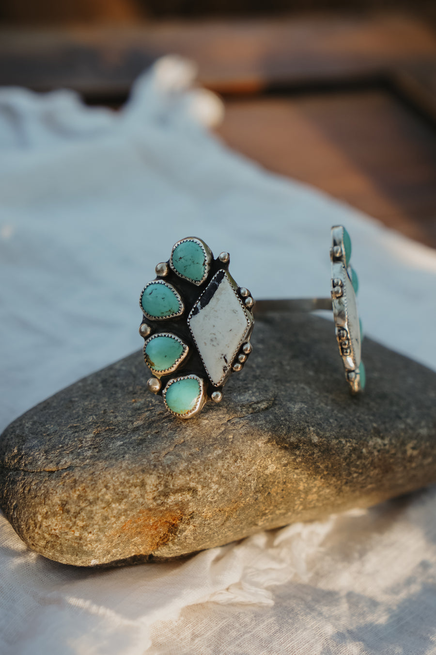 Statement Cuff in White Buffalo & Kingman Turquoise