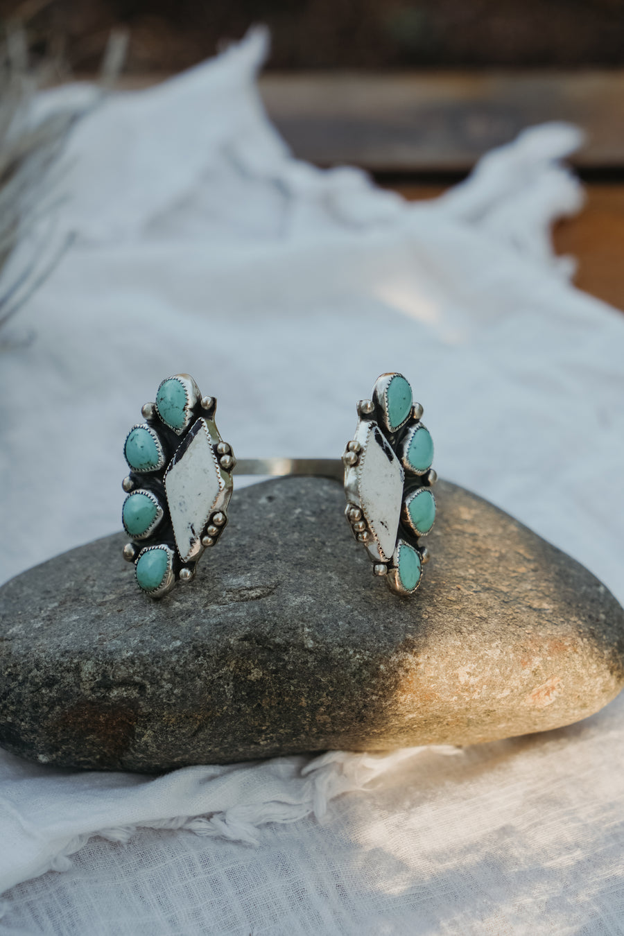 Statement Cuff in White Buffalo & Kingman Turquoise