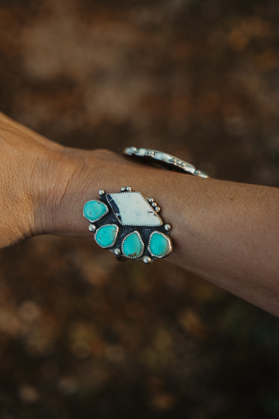Statement Cuff in White Buffalo & Kingman Turquoise