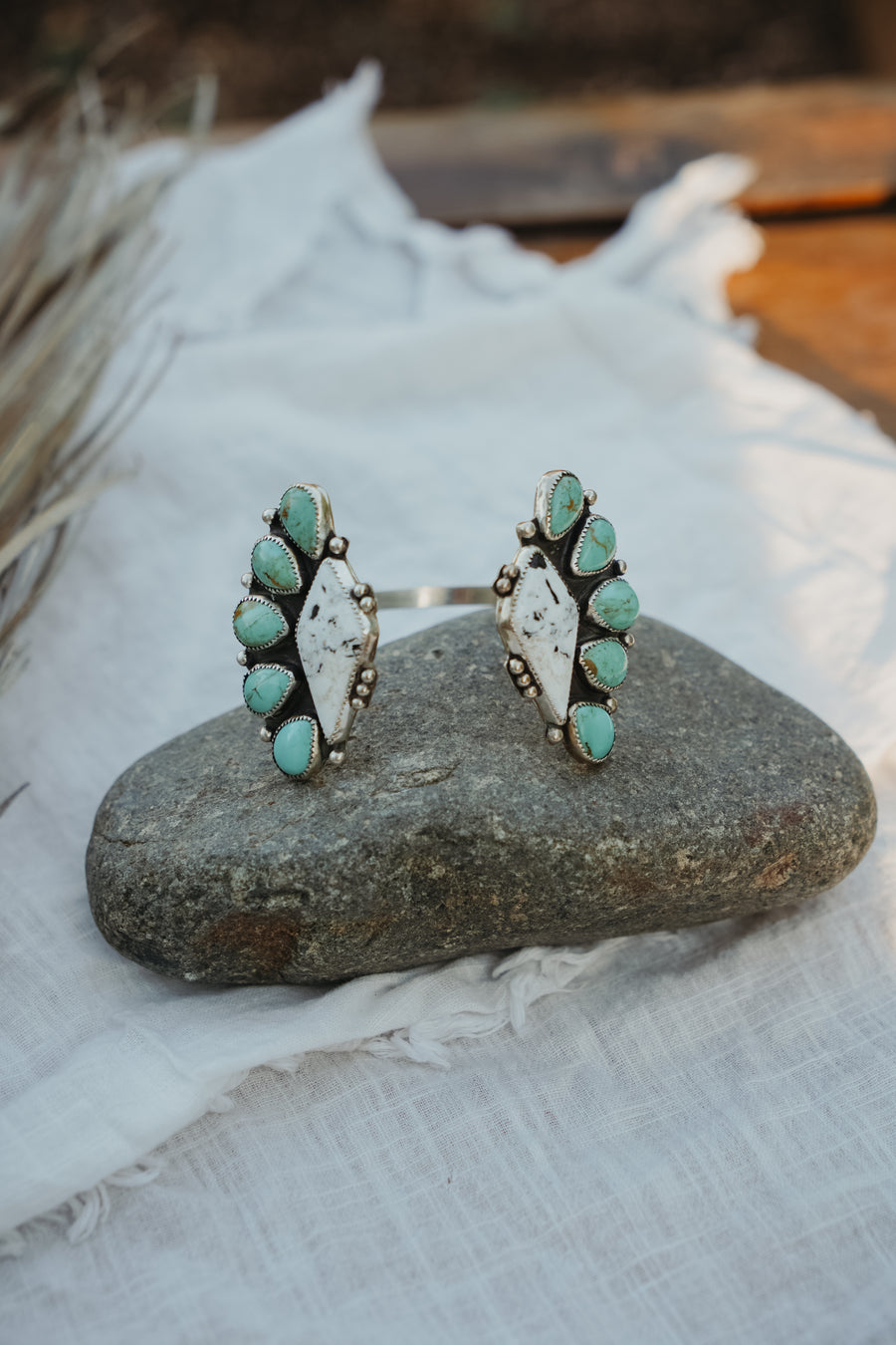 Statement Cuff in White Buffalo & Kingman Turquoise