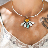 5 SPOTS OPEN: Sonoran Flower Collar in No. 8 Turquoise, White Buffalo, & Amber