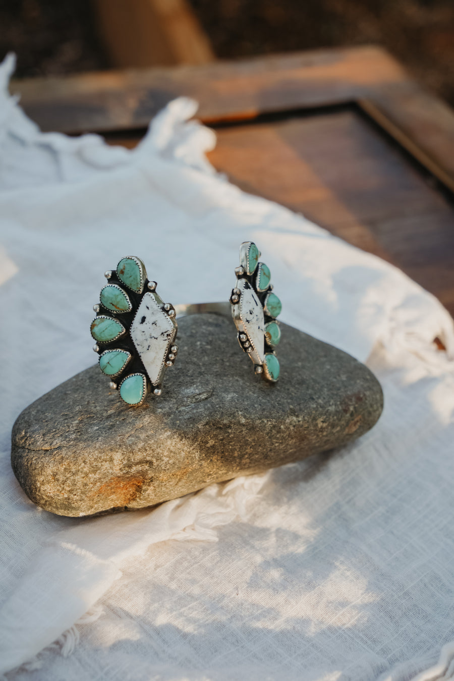 Statement Cuff in White Buffalo & Kingman Turquoise