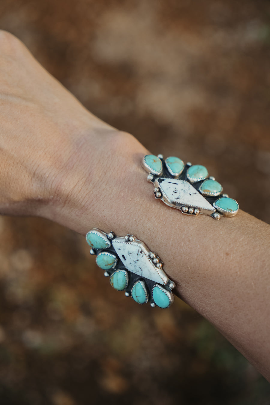 Statement Cuff in White Buffalo & Kingman Turquoise