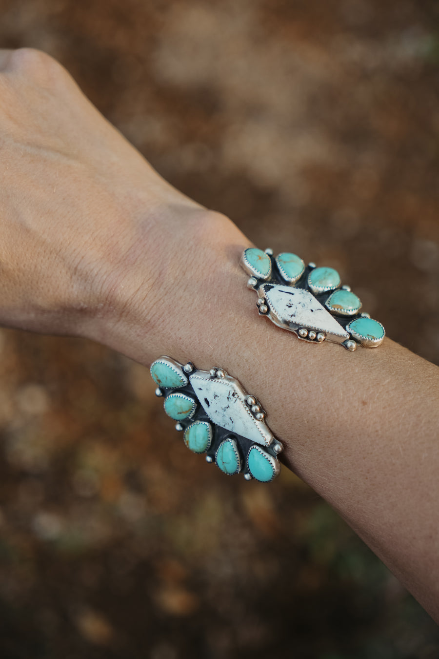 Statement Cuff in White Buffalo & Kingman Turquoise
