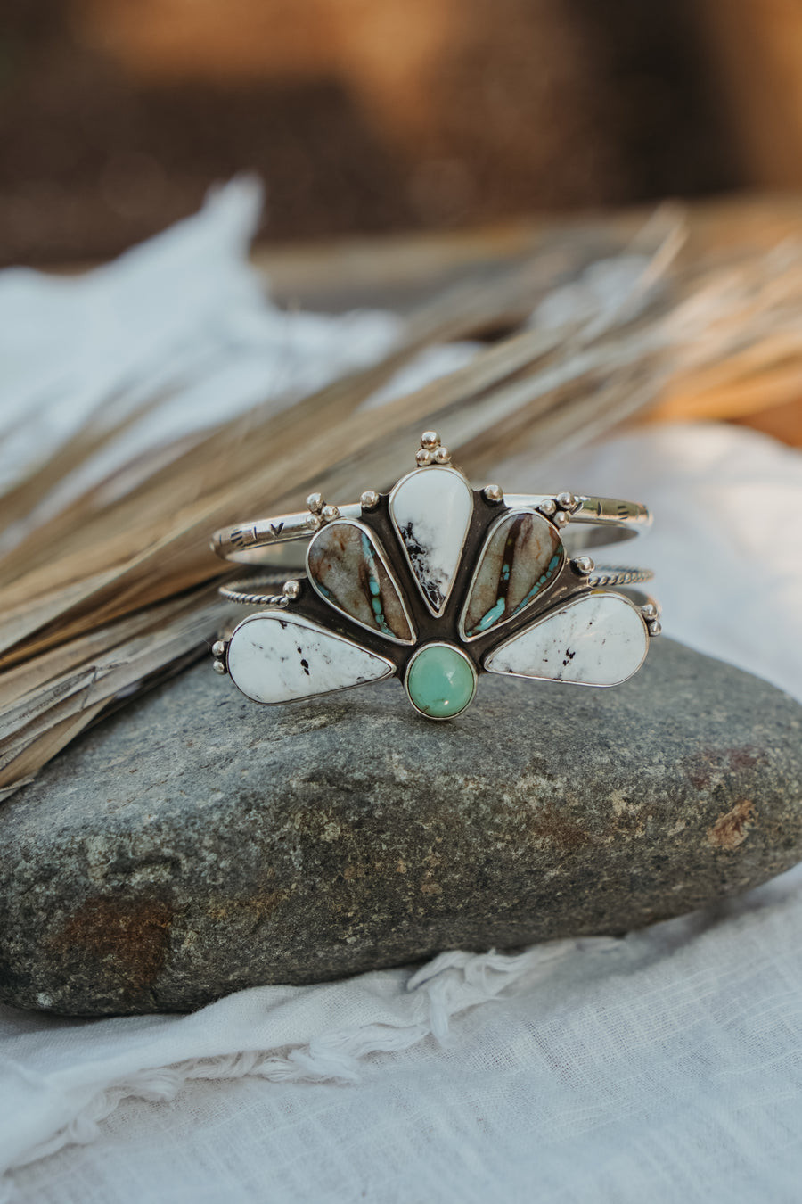 Statement Cuff in White Buffalo & Royston Ribbon Turquoise