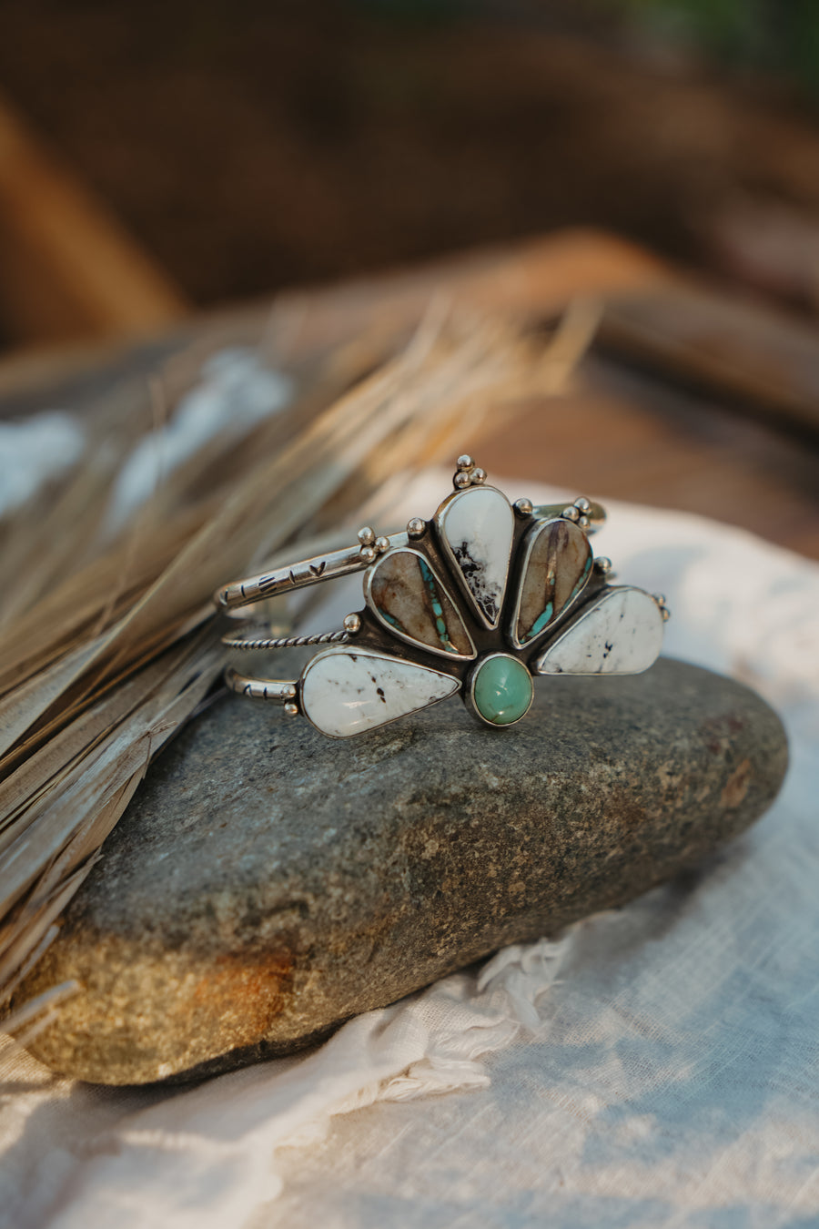Statement Cuff in White Buffalo & Royston Ribbon Turquoise