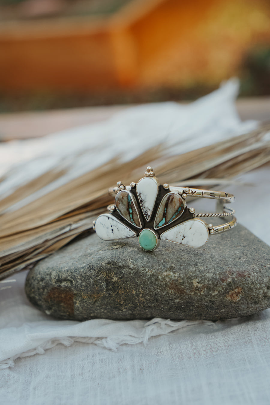 Statement Cuff in White Buffalo & Royston Ribbon Turquoise