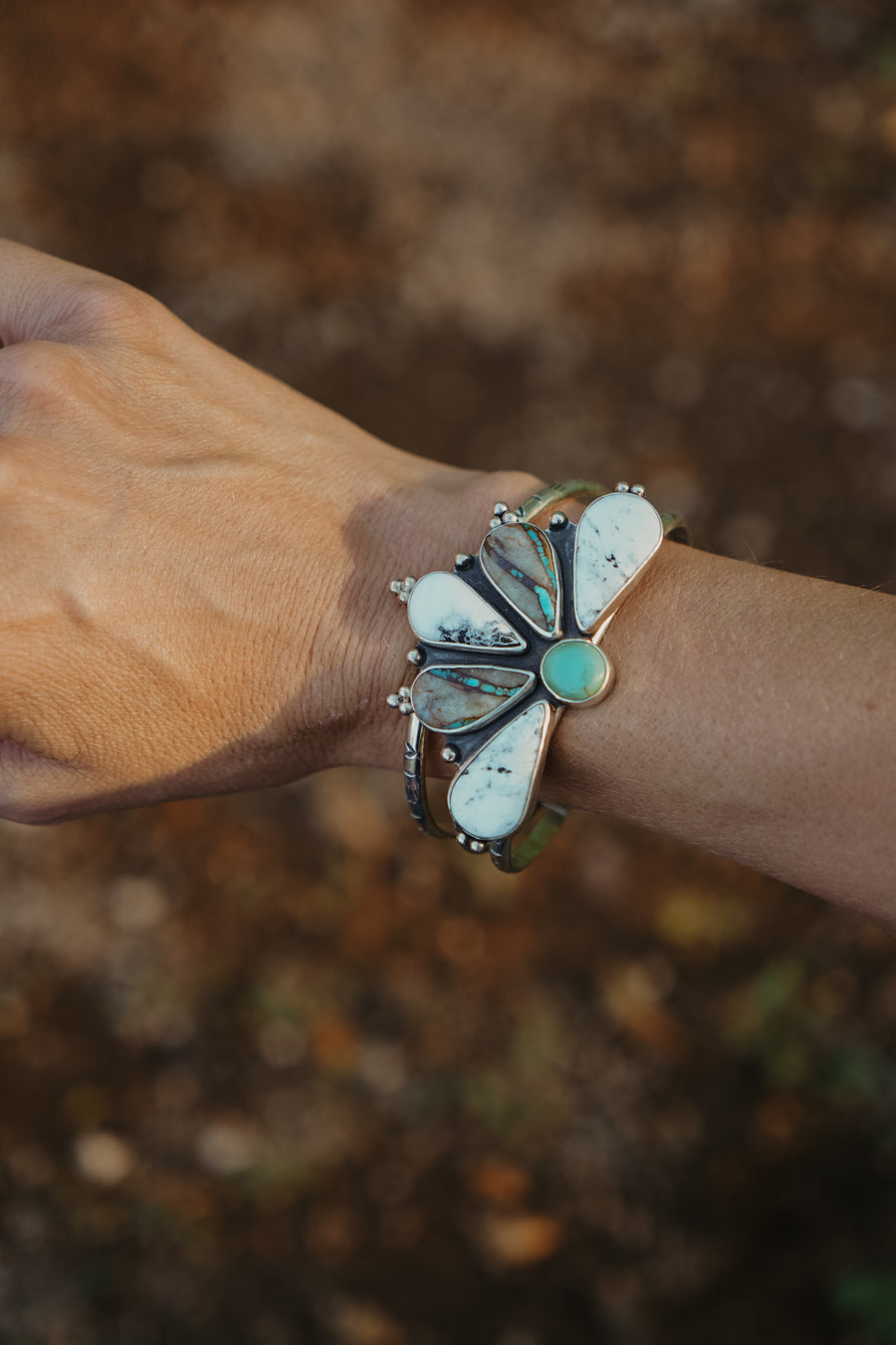 Statement Cuff in White Buffalo & Royston Ribbon Turquoise