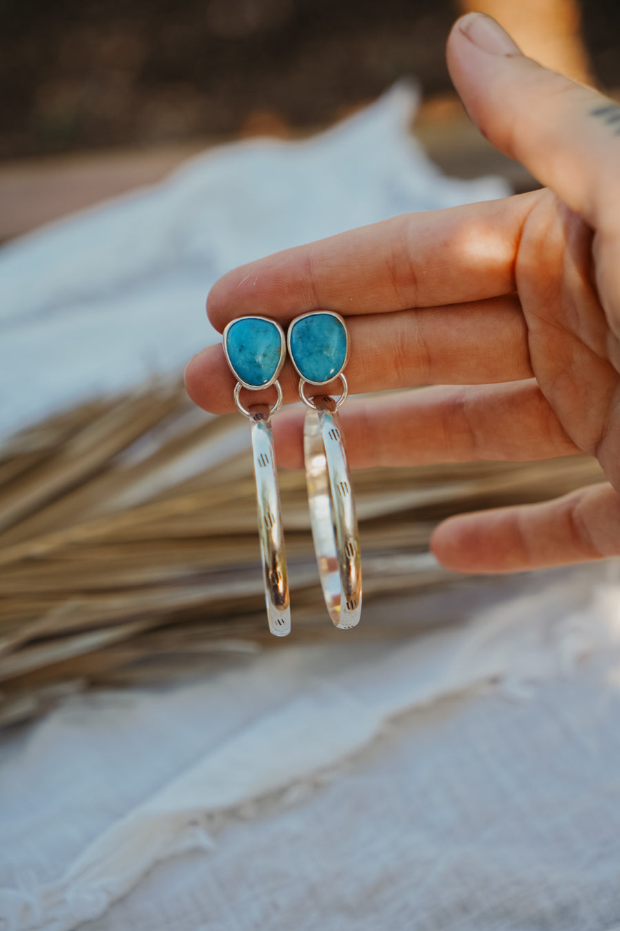 Stud Hoop Earrings in Sonoran Gem Turquoise