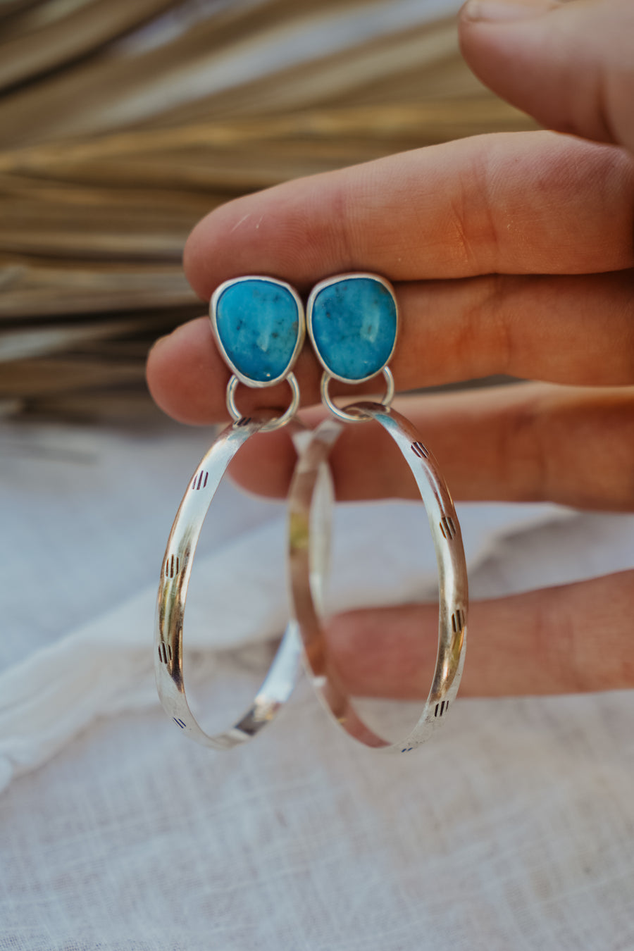 Stud Hoop Earrings in Sonoran Gem Turquoise