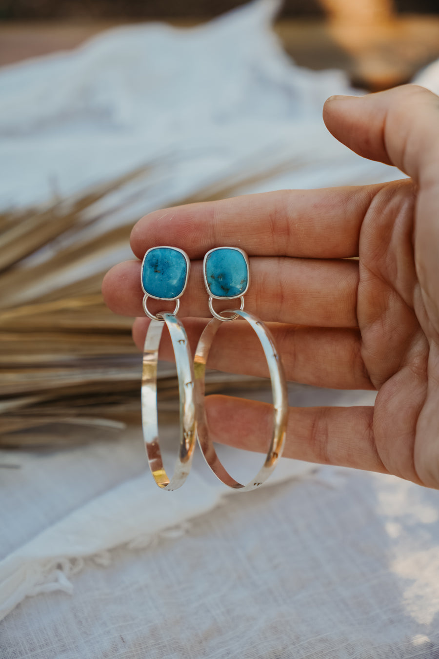 Stud Hoop Earrings in Sonoran Gem Turquoise