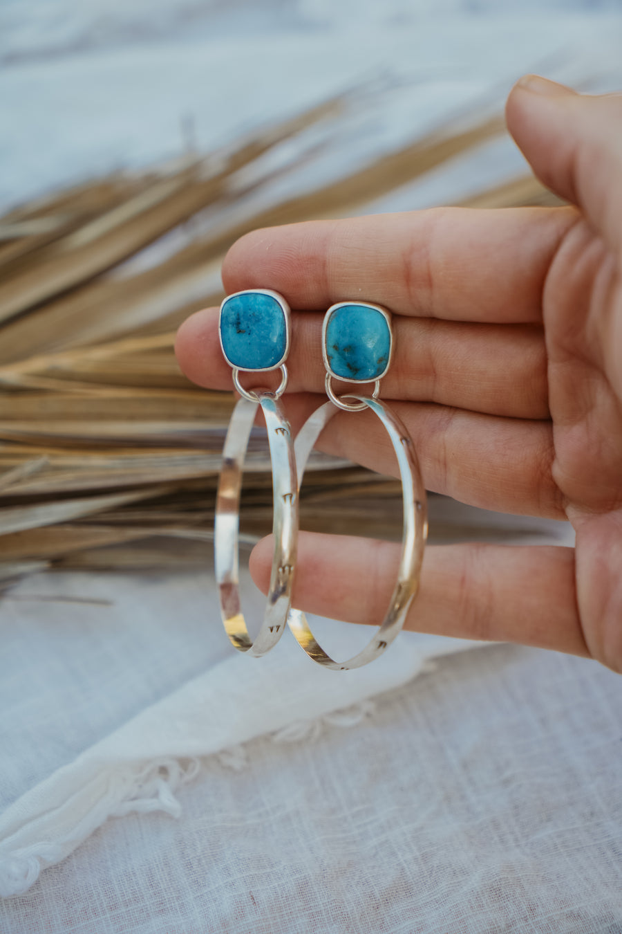 Stud Hoop Earrings in Sonoran Gem Turquoise