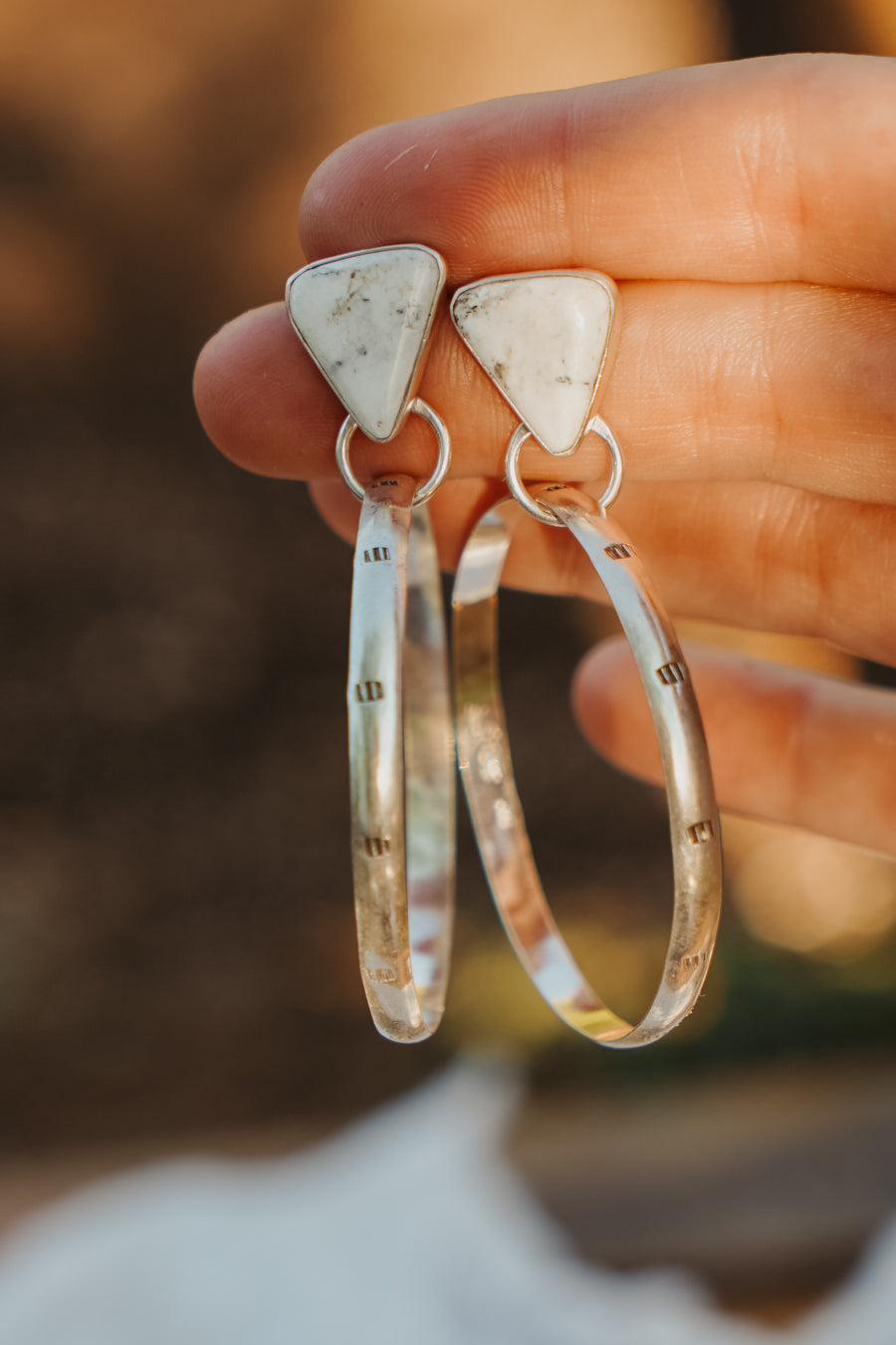 Stud Hoop Earrings in White Buffalo