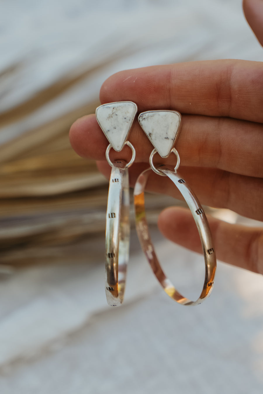 Stud Hoop Earrings in White Buffalo