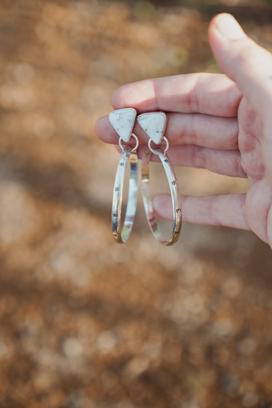 Stud Hoop Earrings in White Buffalo