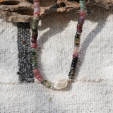 Necklace with Natural Tourmaline + Sterling & Pearl