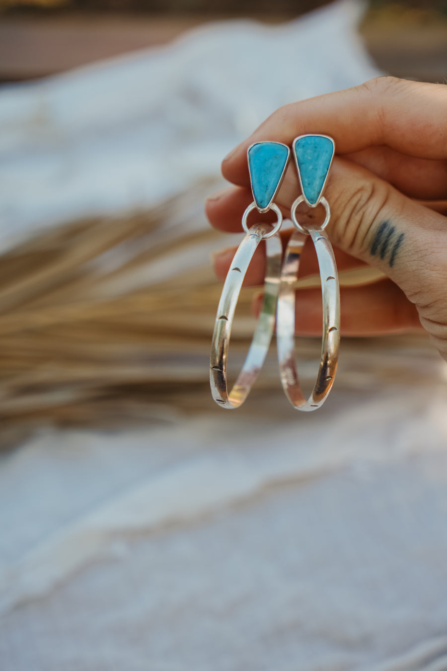 Stud Hoop Earrings in Sonoran Gem Turquoise