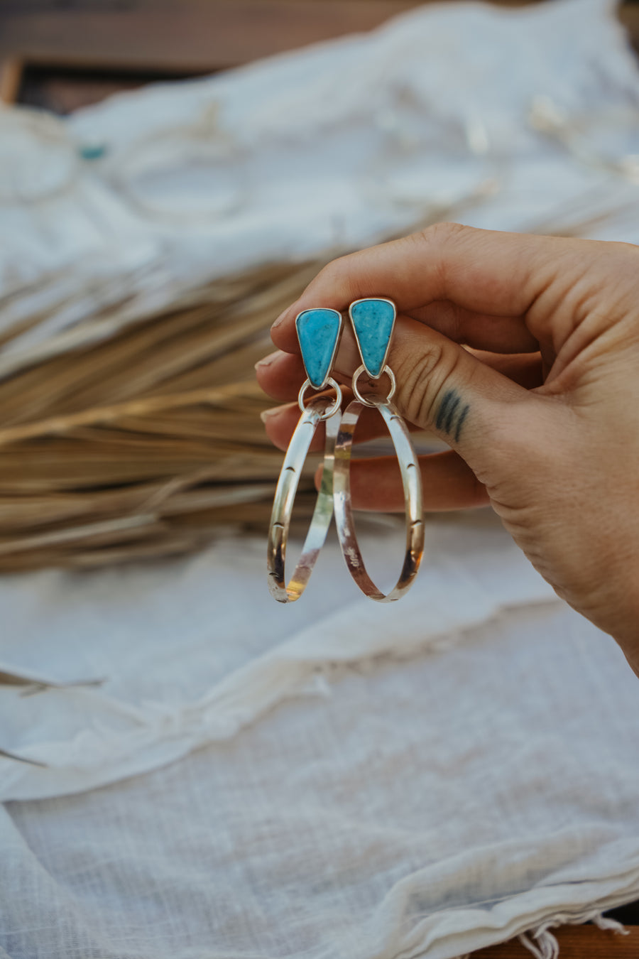 Stud Hoop Earrings in Sonoran Gem Turquoise