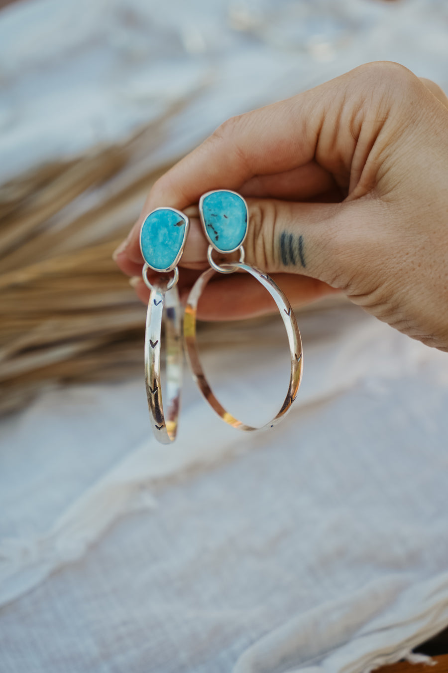 Stud Hoop Earrings in Sonoran Gem Turquoise
