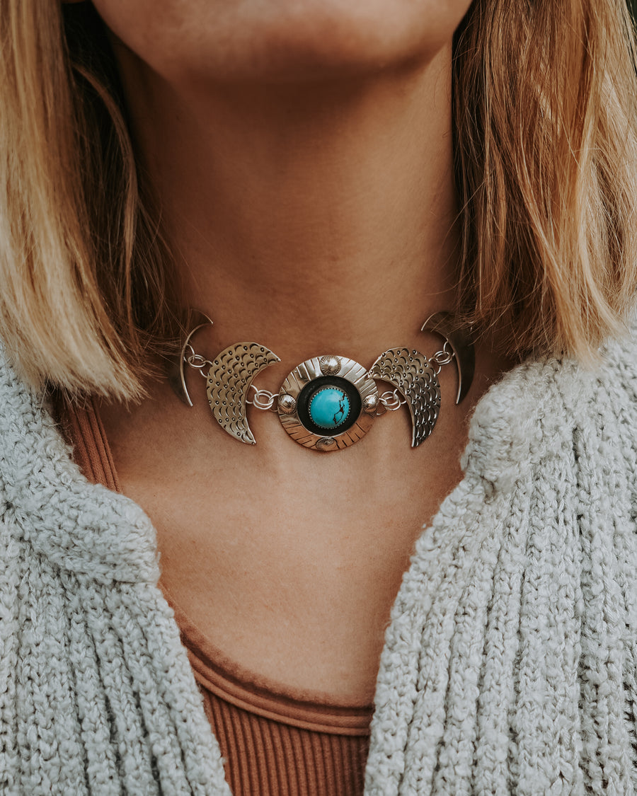 The Moon Phase Choker in Egyptian Turquoise