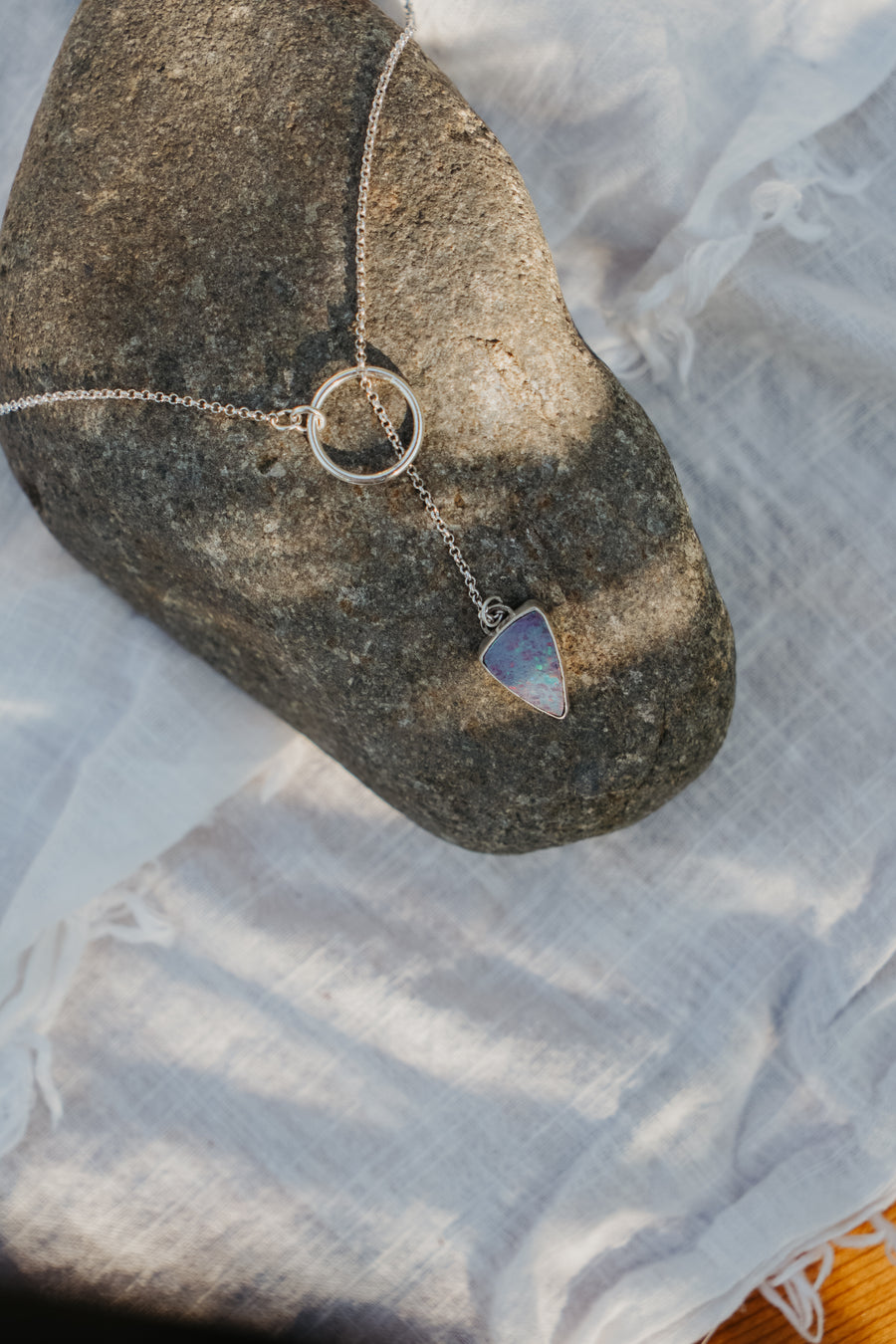The Dainty Lariat in Boulder Opal Doublet