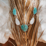 Statement Necklace in White Buffalo, Hubei, & Campitos Turquoise