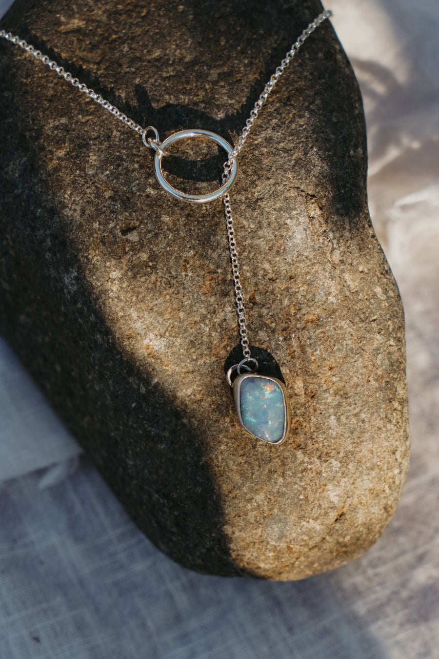 The Dainty Lariat in Boulder Opal Doublet
