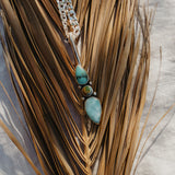 The Chrysalis Necklace in Larimar, Hubei, & Iron Maiden Turquoise