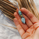 The Chrysalis Necklace in Larimar, Hubei, & Iron Maiden Turquoise