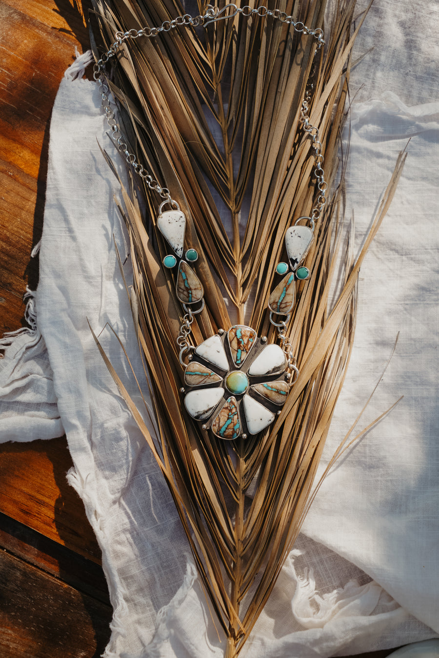 Statement Necklace in White Buffalo, Royston Ribbon, Iron Maiden & Hubei Turquoise