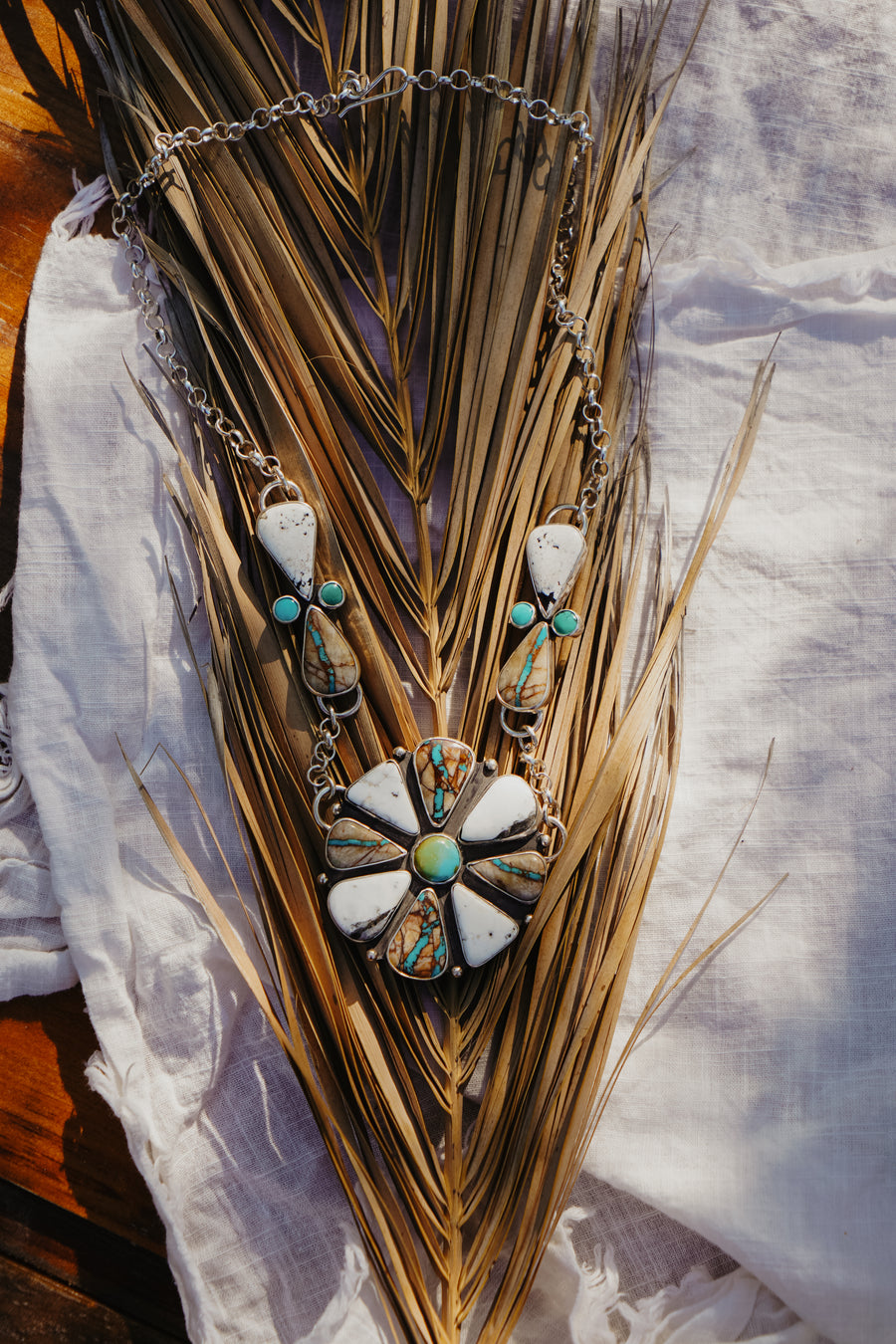 Statement Necklace in White Buffalo, Royston Ribbon, Iron Maiden & Hubei Turquoise