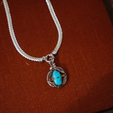 Kiln-Fired Fine Silver Necklace in Blue Ridge Turquoise + Citrine