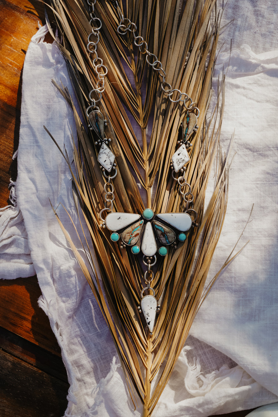 Statement Necklace in White Buffalo, Royston Ribbon, Iron Maiden & Hubei Turquoise