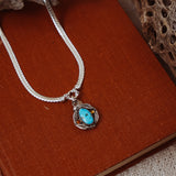 Kiln-Fired Fine Silver Necklace in Blue Ridge Turquoise + Citrine