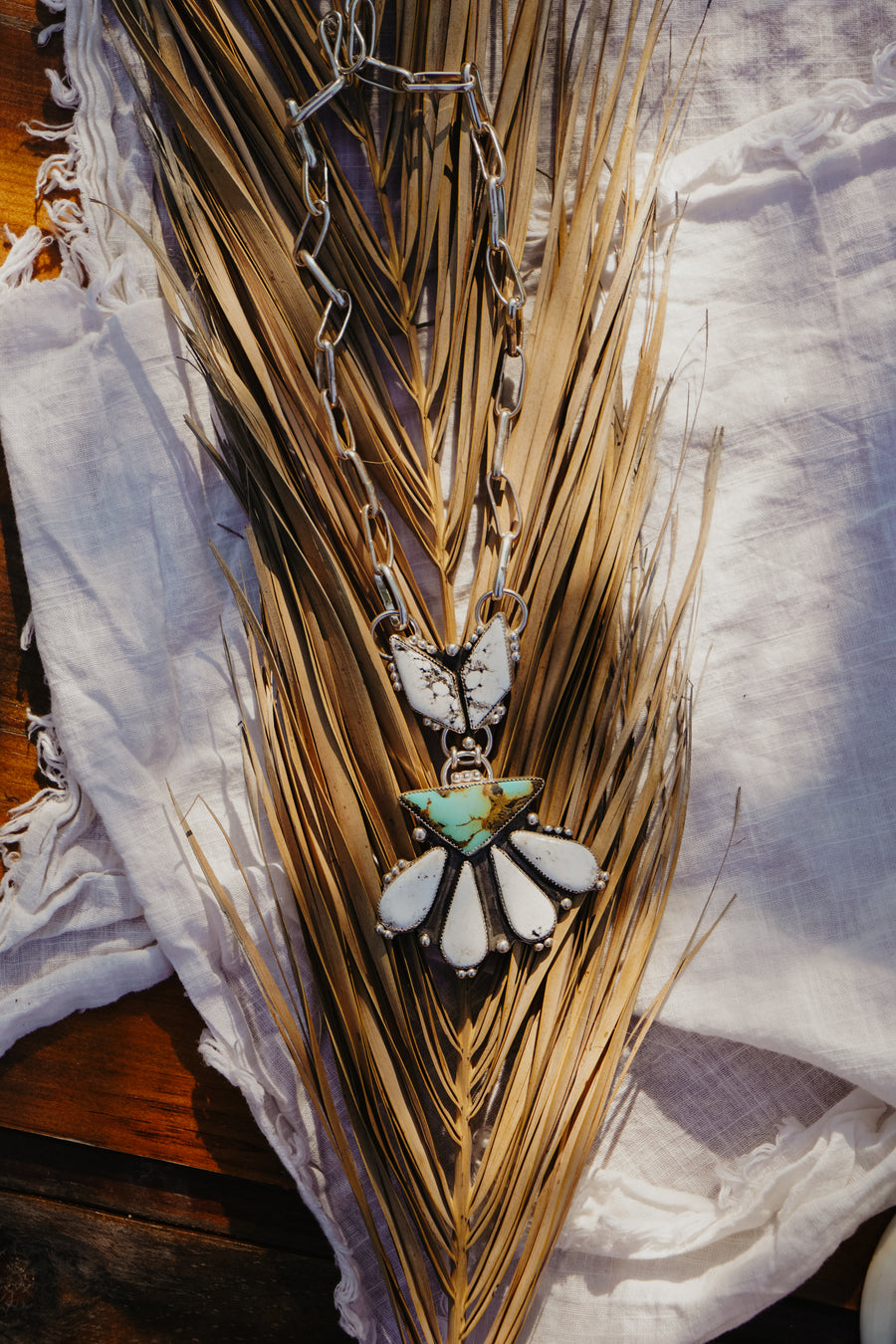 Statement Necklace in White Buffalo & Tyrone Turquoise