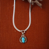 Kiln-Fired Fine Silver Necklace in Blue Ridge Turquoise + Citrine