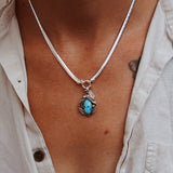 Kiln-Fired Fine Silver Necklace in Blue Ridge Turquoise + Citrine