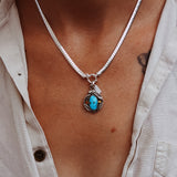 Kiln-Fired Fine Silver Necklace in Blue Ridge Turquoise + Citrine