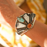 Sonoran Flower Cuff in White Buffalo, No. 8, & Amber
