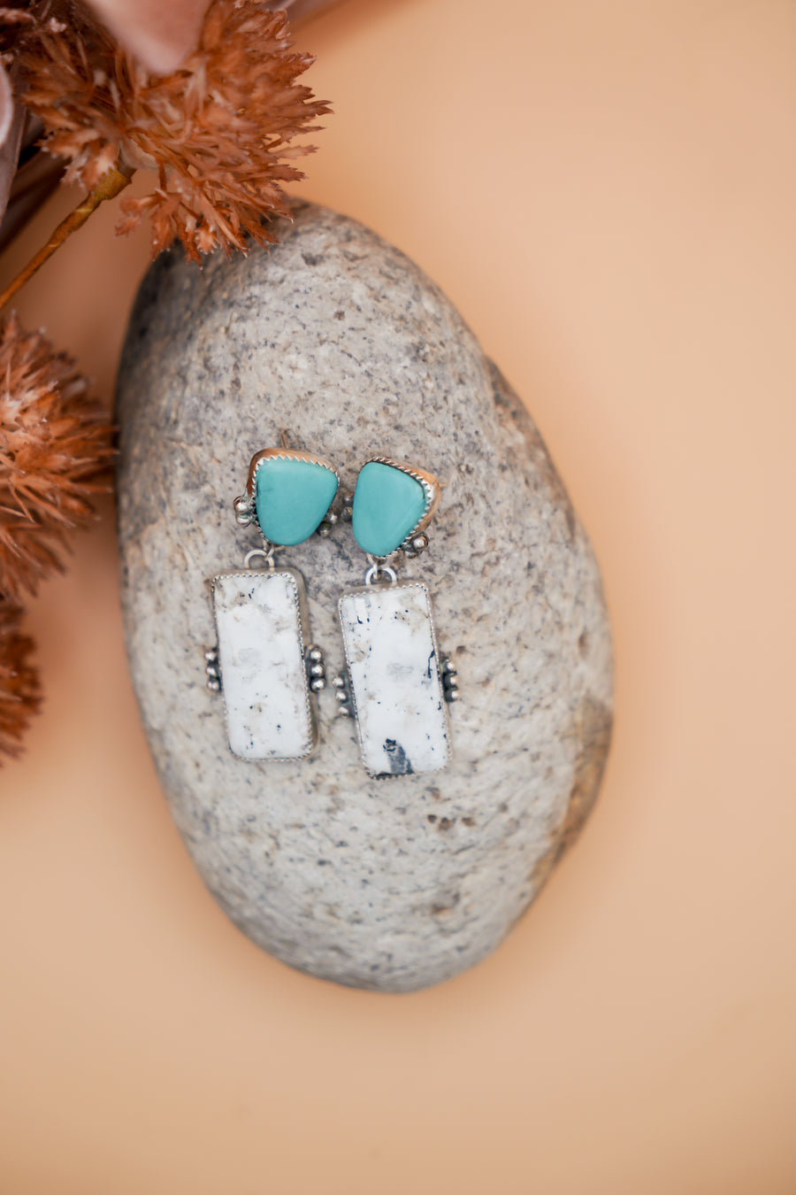 Earrings in White Buffalo & Campitos Turquoise