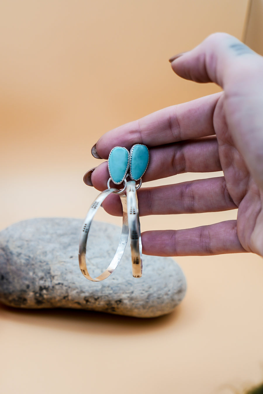 Stud Hoop Earrings in Campitos Turquoise