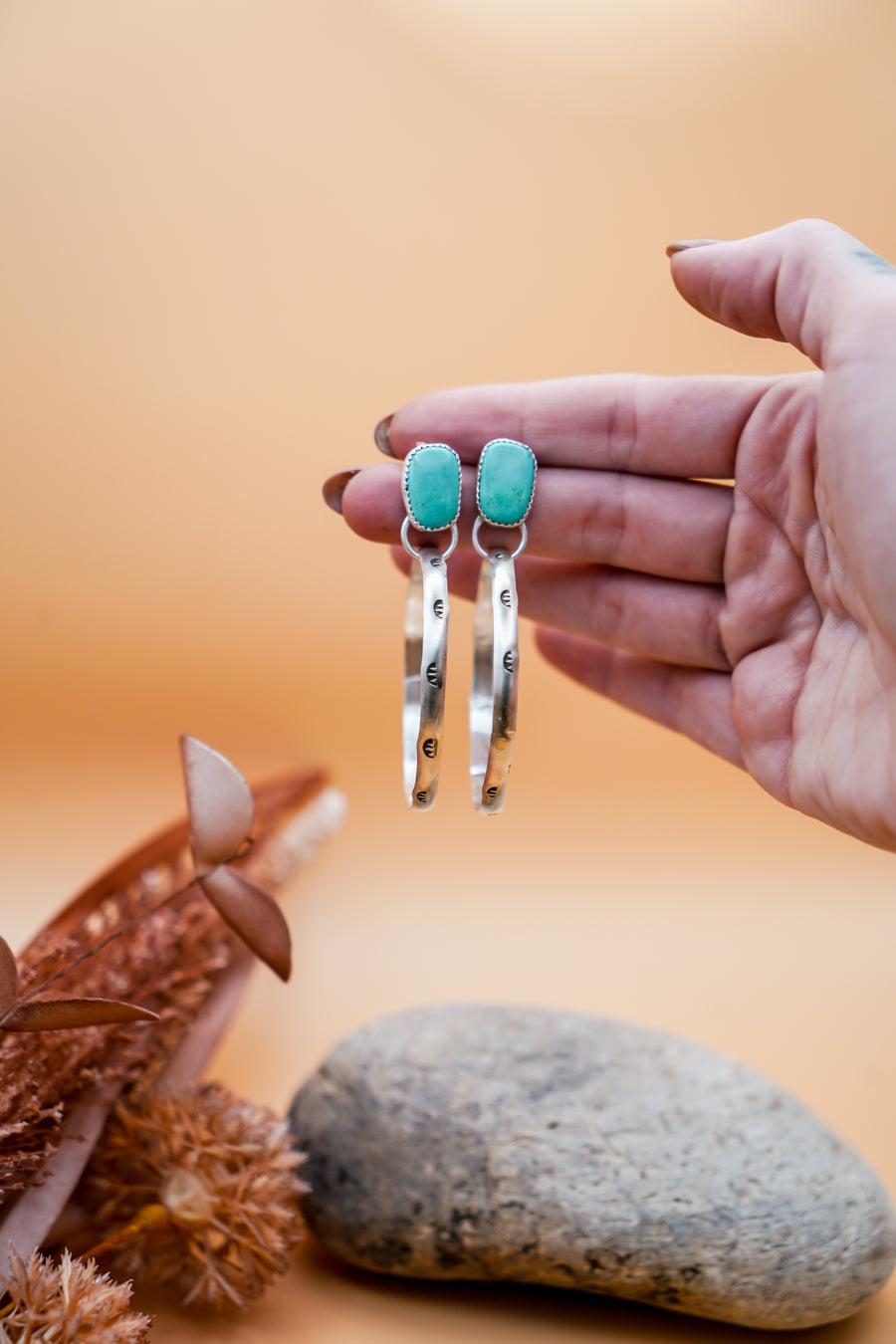 Stud Hoop Earrings in Campitos Turquoise