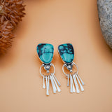 Stud Earrings in Hubei Turquoise with Sterling Silver Fringe