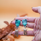 Stud Earrings in Hubei Turquoise with Sterling Silver Fringe