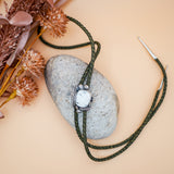 Bolo in White Buffalo with Dark Green Cork Leather Tie