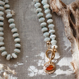 14k Gold-Fill Necklace in Orange Kyanite w/ AAA Mother of Pearl + Moss Agate Beads