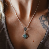 Fine Silver Kiln-Fired Pendant in Kyanite + Pyrite