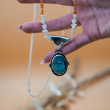 Statement Necklace in Hubei Turquoise with Hubei, Mother of Pearl, and Carnelian Bead Chain