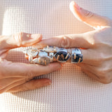 Wide-band Traveler Ring in Scenic Agate with Gold-Fill Prongs (Size 7.25)