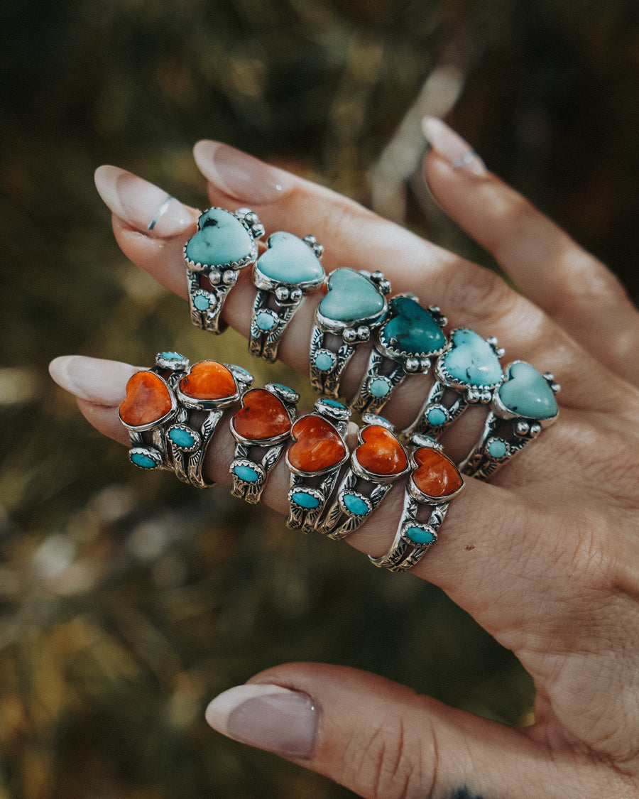 The Turquoise Lover's Ring in Spiny Oyster & Morenci Turquoise (Size 5.5)